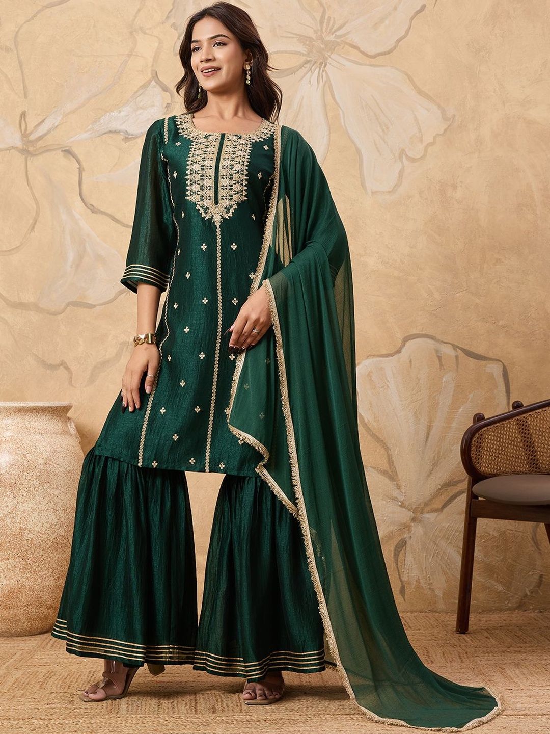 Dhiyona HOP Embroidered Kurta & Sharara with Dupatta