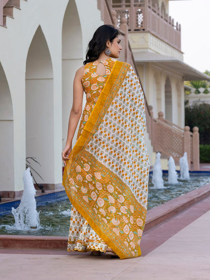 Dhiyona KL Women Floral Printed Regular Pure Cotton Kurta with Palazzos & With Dupatta