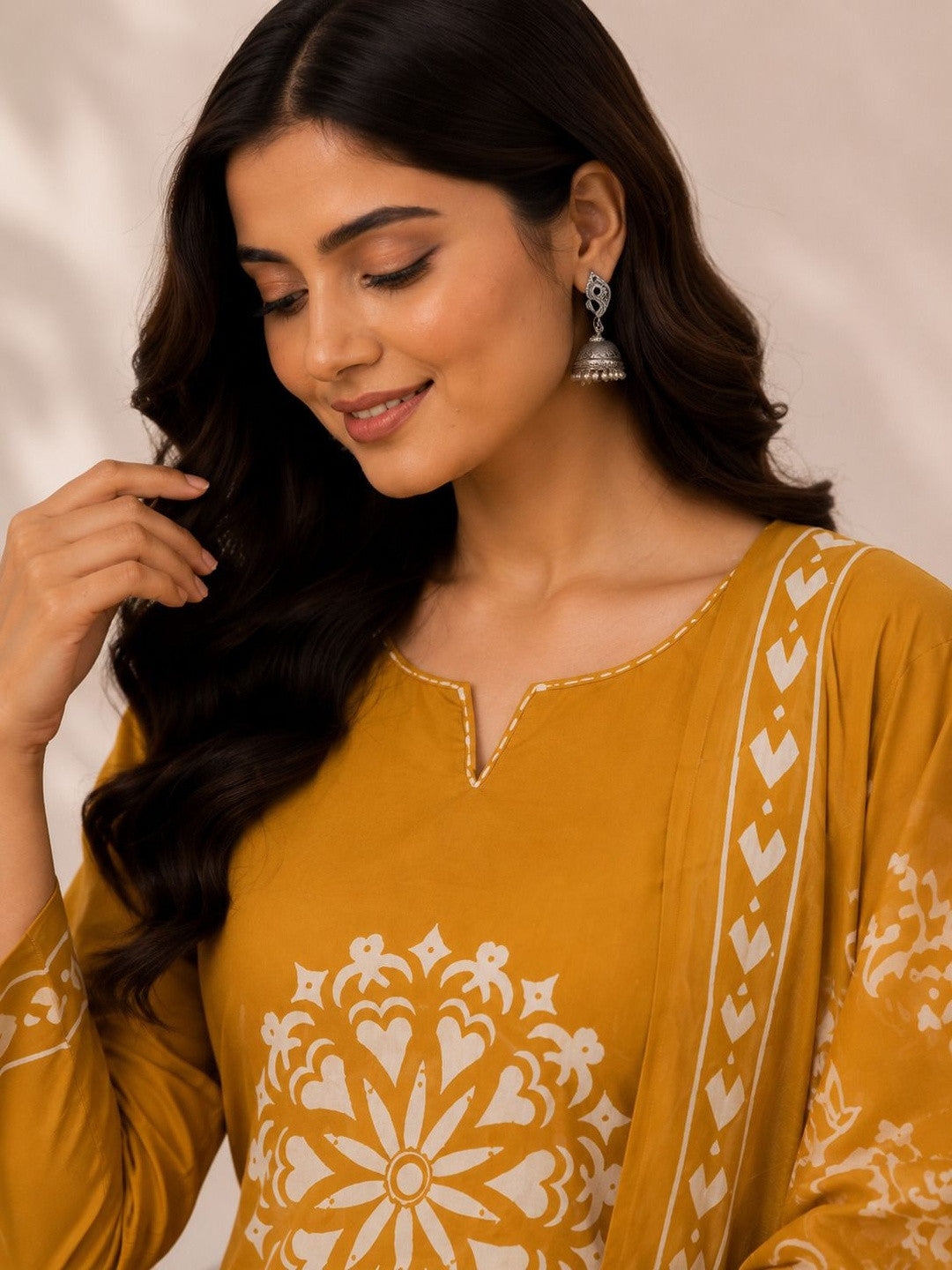Women Ethnic Motifs Printed Regular Pure Cotton Kurta with Trousers & With Dupatta