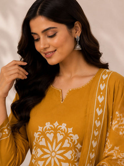 Women Ethnic Motifs Printed Regular Pure Cotton Kurta with Trousers & With Dupatta