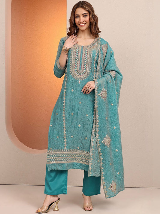 Women Ethnic Motifs Embroidered Regular Kurta with Trousers & With Dupatta