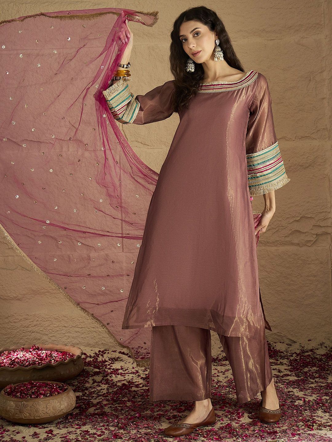 Dhiyona VA Women Ethnic Motifs Yoke Design Kurta with Palazzo & Dupatta