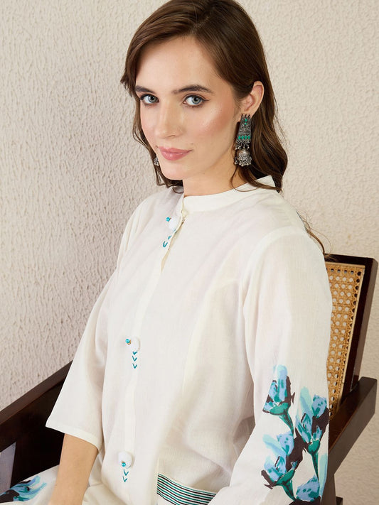 Dhiyona IE Printed Pure Cotton Straight Tunic With Trousers Co-Ords