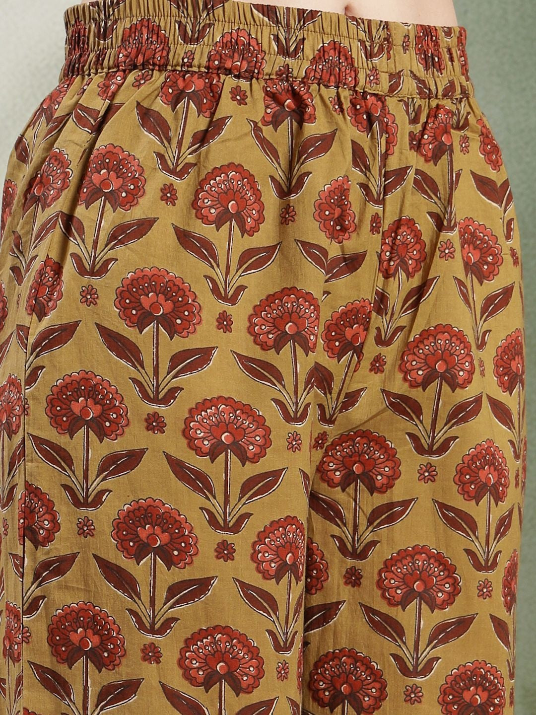 Printed Pure Cotton V-Neck Kurta & Palazzos With Dupatta