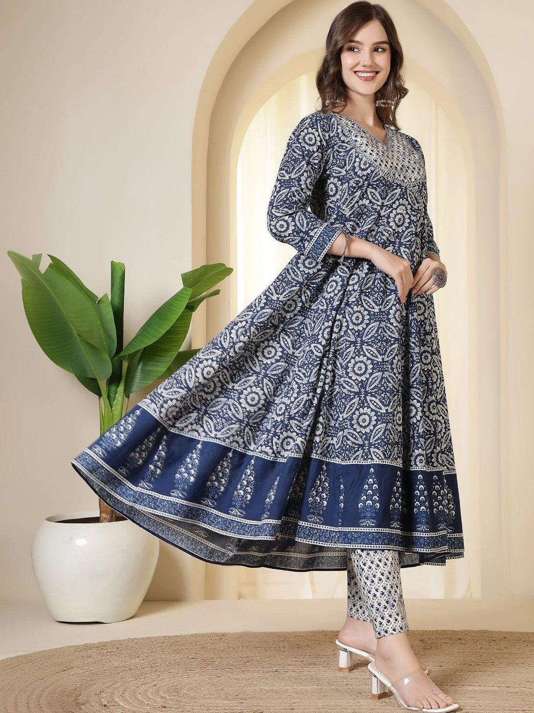 Women Ethnic Motifs Printed Empire Pure Cotton Kurta with Trousers & With Dupatta