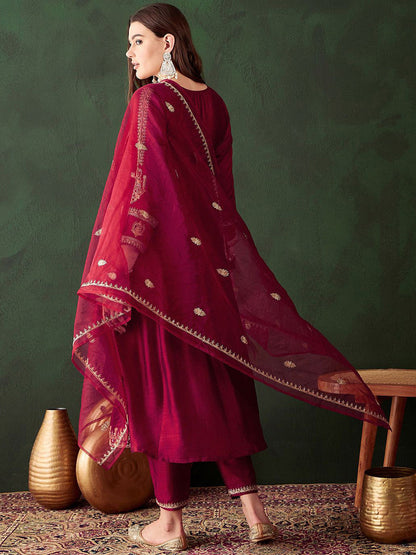 Women Embroidered A-Line Kurta Trousers & Dupatta
