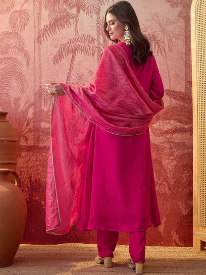 Woven Design V-Neck Kurta & Trousers Kurta Set