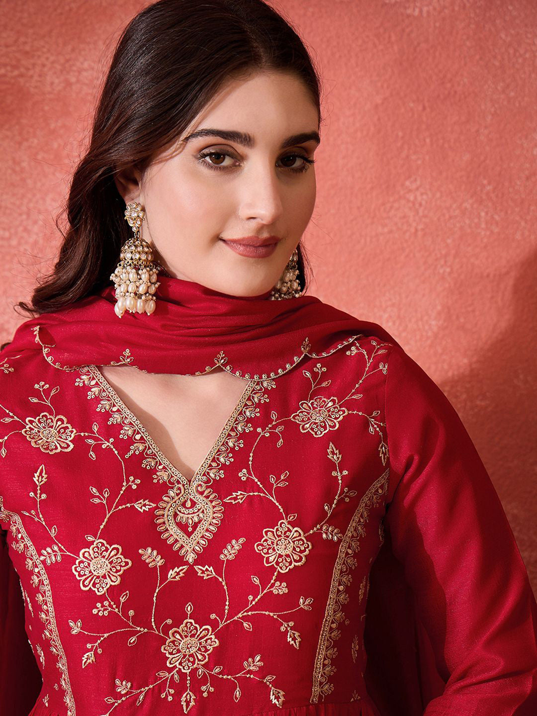Zari Sequence Cut Work Emboridered Kurta Set With Dupatta