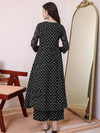 Dhiyona KL Women Printed Anarkali Kurta With Palazzos And Dupatta