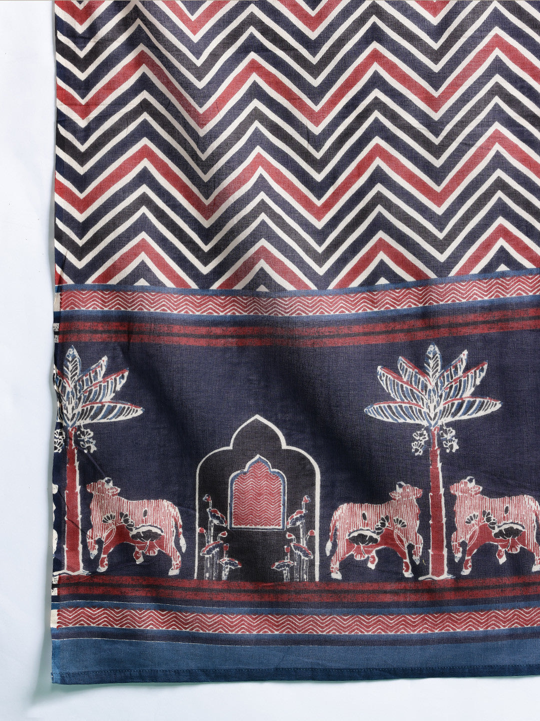Printed Panelled Sequinned Pure Cotton Kurta With Trousers & Dupatta