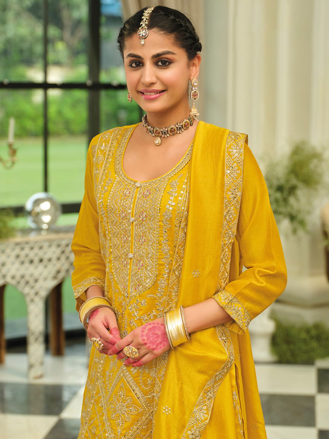 Women Ethnic Motifs Embroidered Kurta with Palazzos & Dupatta