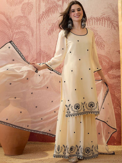 Dhiyona SN Embroidered Round Neck Kurta & Sharara Kurta Set