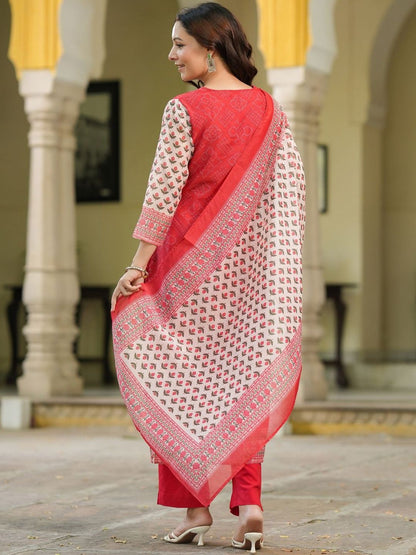 Dhiyona RR Women's Bandhani Printed Sequinned Chanderi Cotton Kurta With Trousers & Dupatta