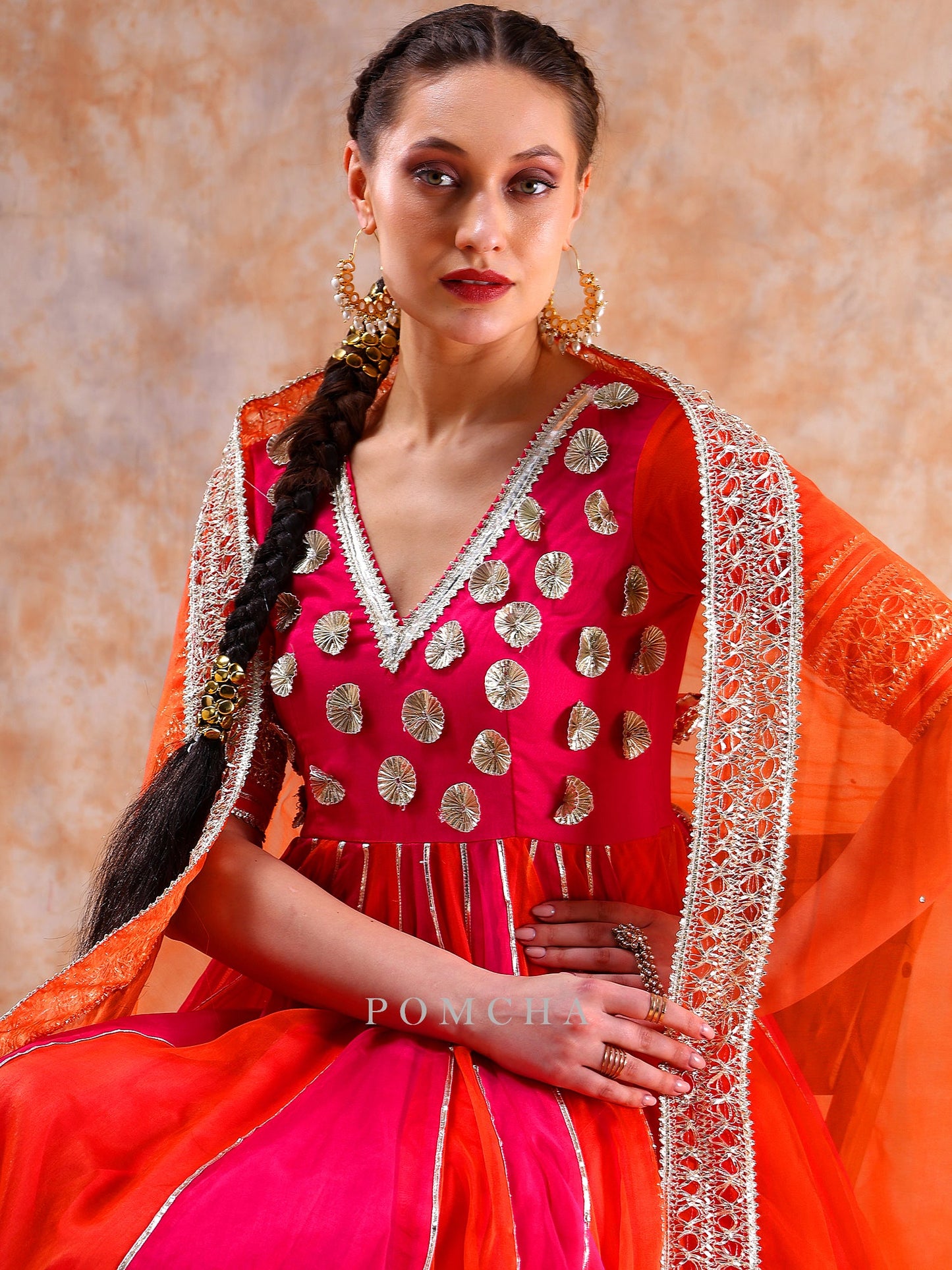 Dil Kash Orange Pink Double Shade Anarkali