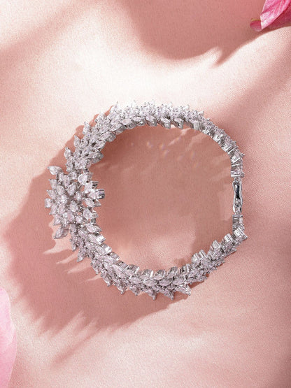 Dhiyona RJ Women's Rhodium Plated Marquise and Pear Crystal CZ Demi-fine Luxury Bracelet