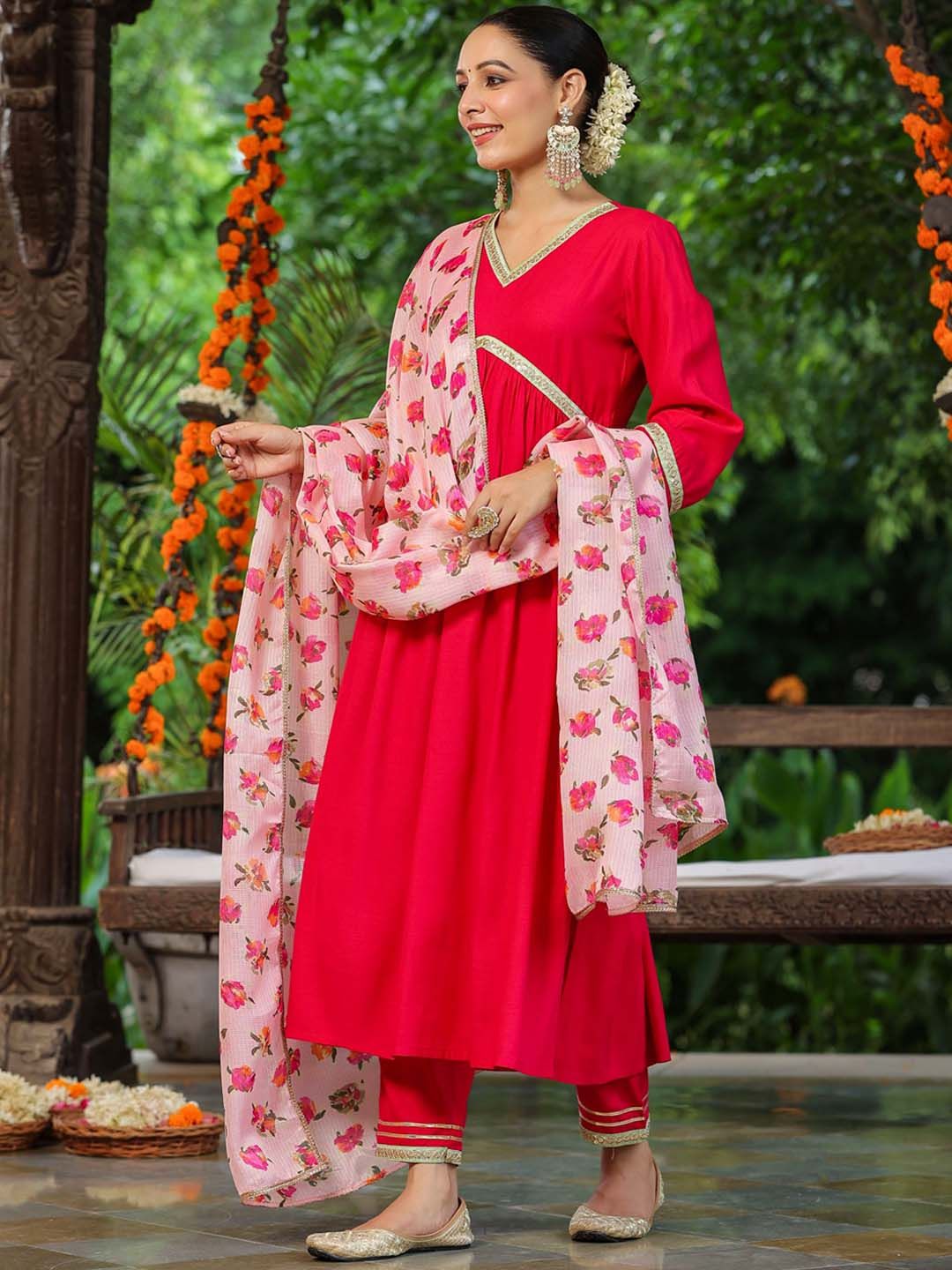 Dhiyona RR Women's Empire Gotta Patti Kurta With Trousers & Dupatta