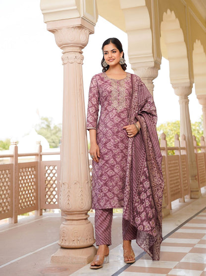 Dhiyona KL Ethnic Motifs Zari Embroidered Straight Kurta With Trousers & Dupatta