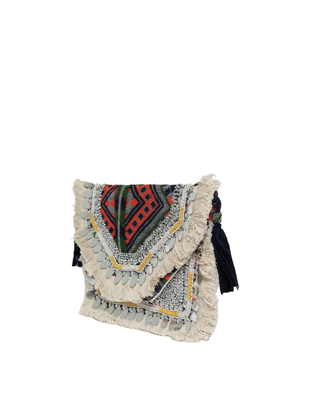 Dhiyona NR Navy Blue & Red Embroidered Foldover Clutch