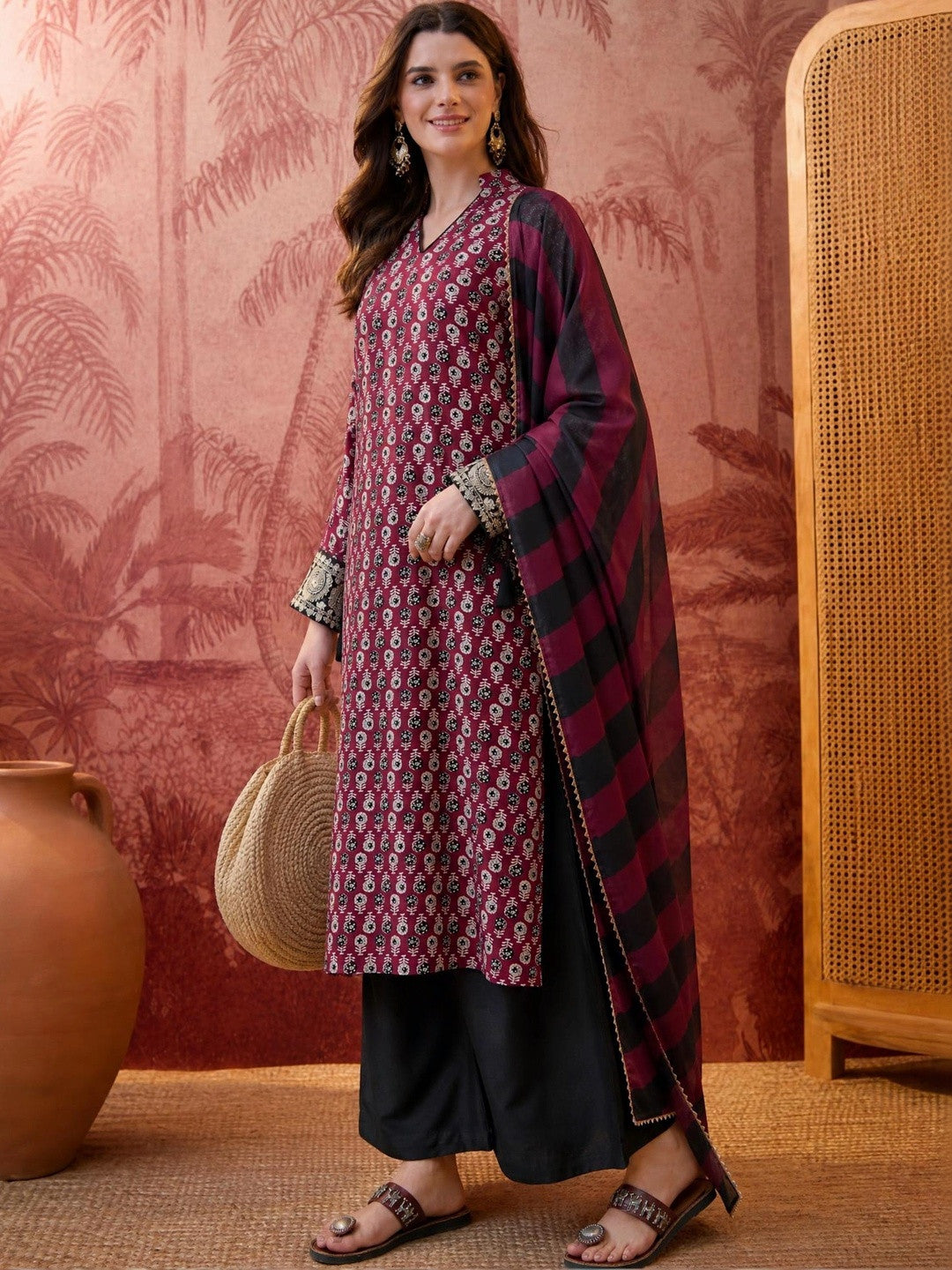 Women Ethnic Motifs Printed Festive Kurta with Palazzos & With Dupatta