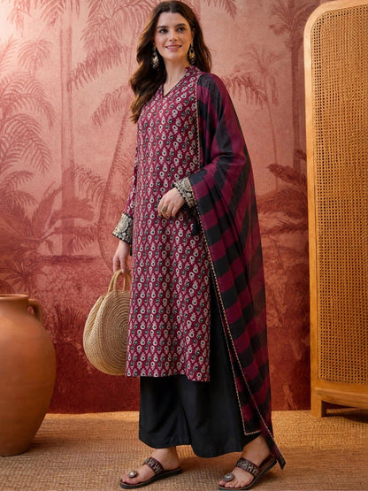 Women Ethnic Motifs Printed Festive Kurta with Palazzos & With Dupatta