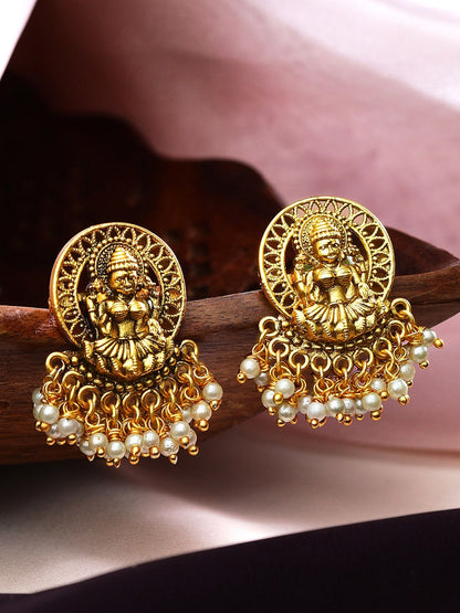 Dhiyona RJ Women's Gold-Toned Classic Divine Lakshmi Studs Earrings