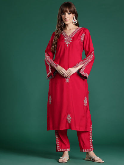 Dhiyona IE Ethnic Motifs Embroidered Sequinned Kurta with Trousers