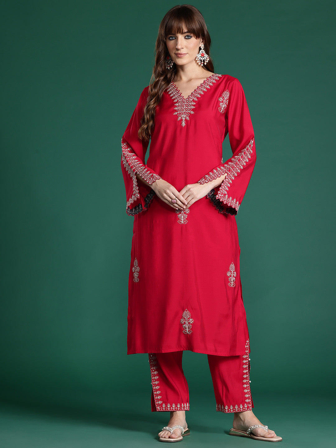 Ethnic Motifs Embroidered Sequinned Kurta with Trousers