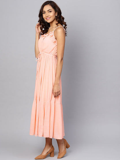 Dhiyona AY Women's Peach-Coloured Solid Empire Dress