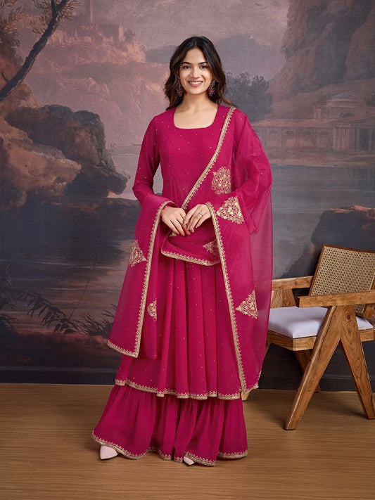 Dhiyona HOP U-Neck Anarkali Georgette Kurta & Sharara WithDupatta