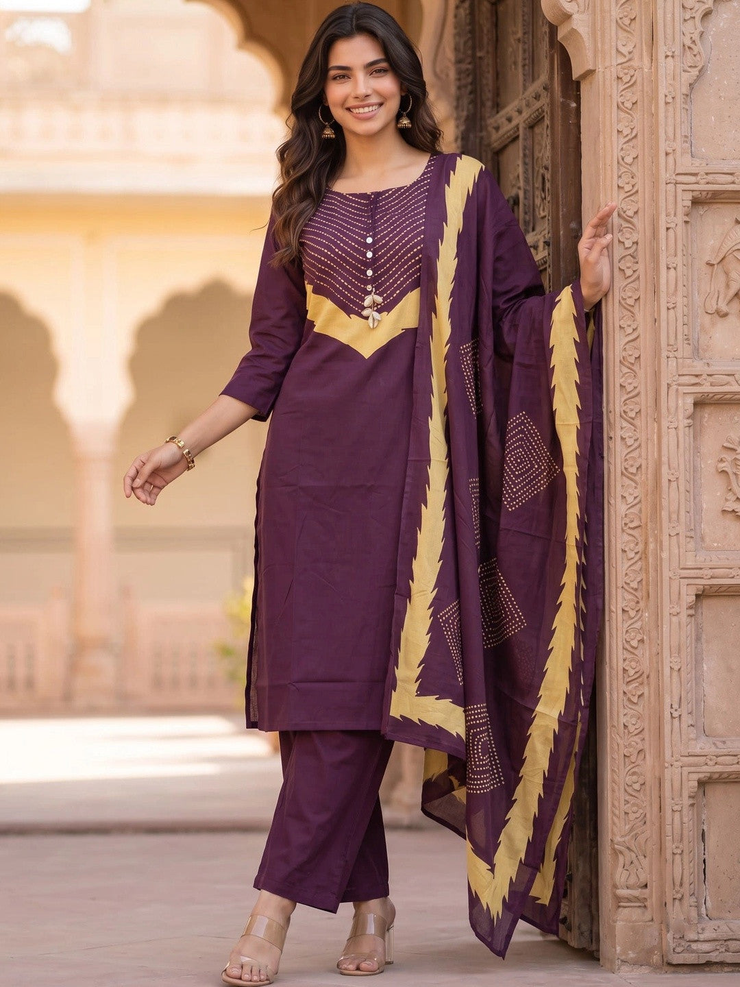 Women Ethnic Motifs Printed Regular Pure Cotton Kurta with Palazzos & With Dupatta