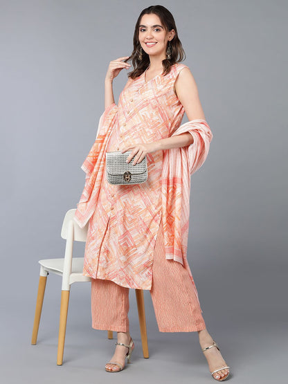 Dhiyona KL Printed V-Neck Regular Kurta with Palazzos & Dupatta