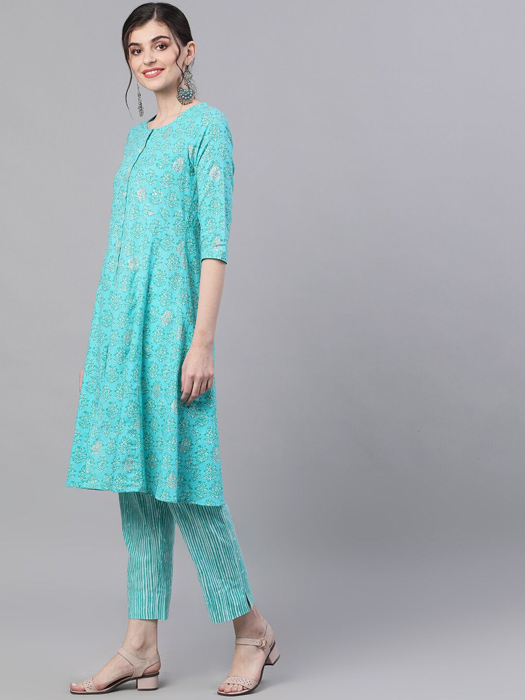 Dhiyona IS Women's Women Blue Printed Kurta with Trousers