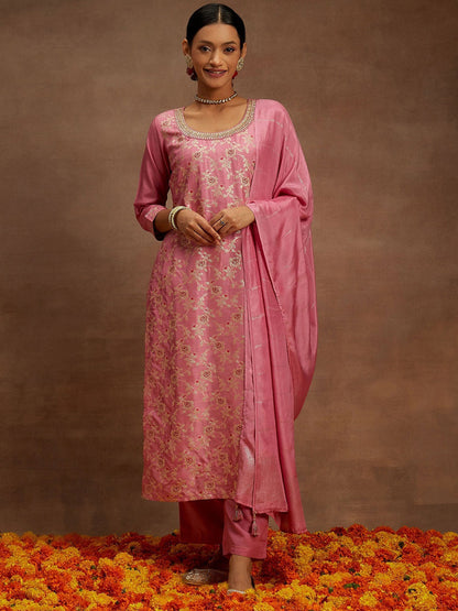 Ethnic Motifs Woven Design Regular Kurta with Trousers & Dupatta