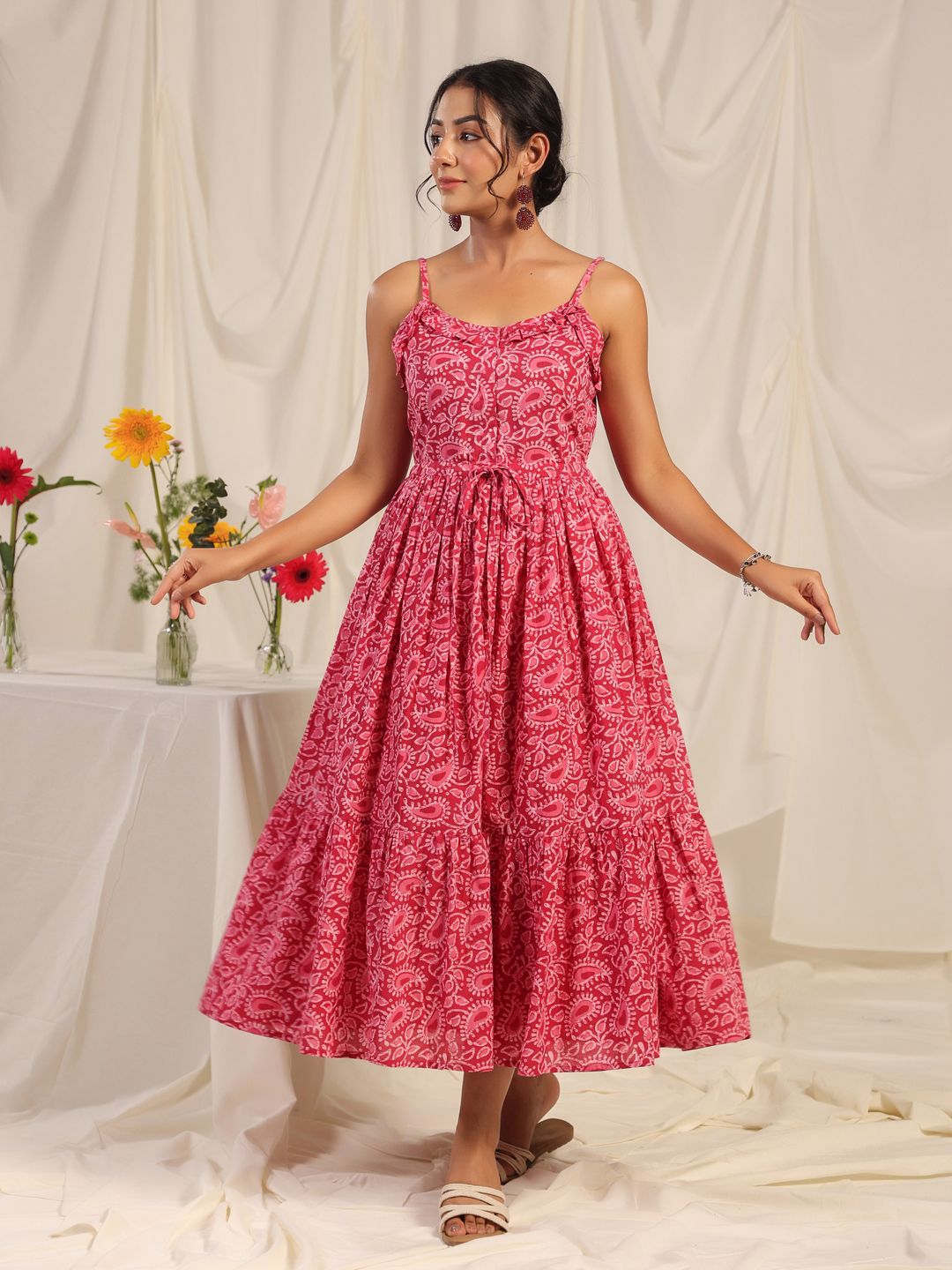 Dhiyona AY Women's Floral Print A-Line Midi Dress