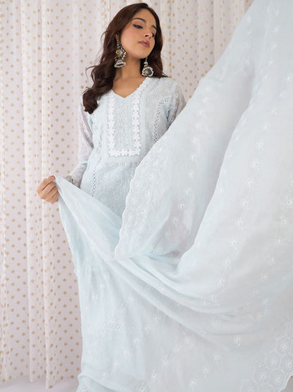 Women Ethnic Motifs Thread Work Pure Cotton Kurta with Trousers & With Dupatta