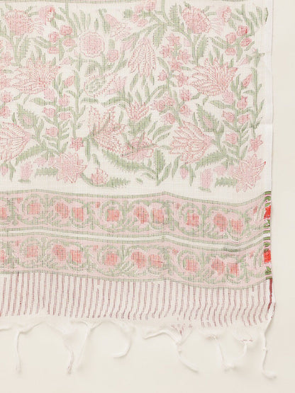 Dhiyona KL Floral Printed Pure Cotton Anarkali Kurta & Trousers With Dupatta