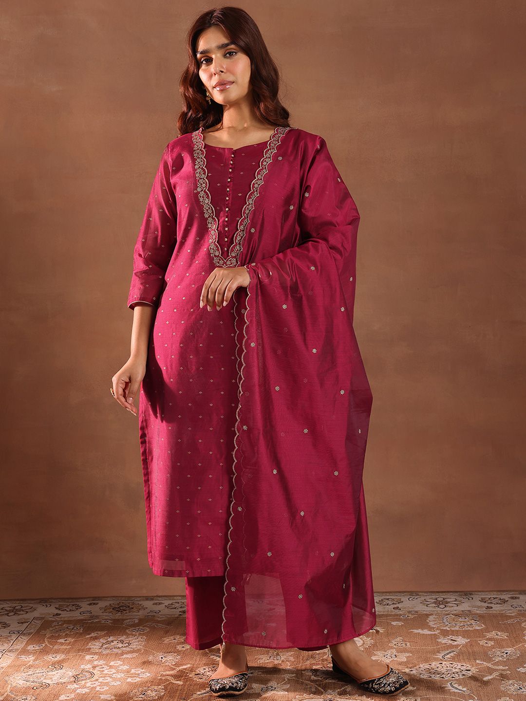 Dhiyona LL Women Ethnic Motifs Embroidered Kurta with Palazzo & Dupatta