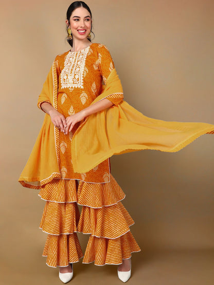 Dhiyona HOP Pure Cotton Ethnic Motifs Straight Kurta Sharara With Dupatta