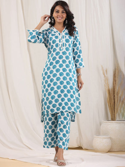 Dhiyona RR Women's Geometric Printed Pure Cotton Kurta With Trousers