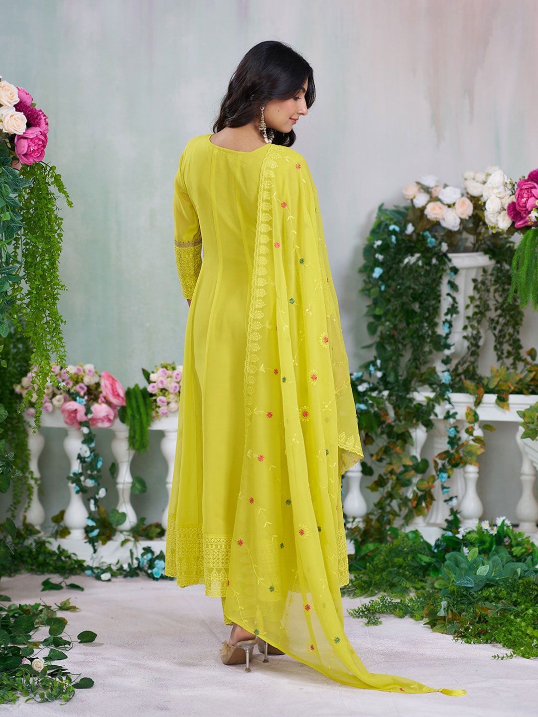 Dhiyona CH Women Embroidered Schiffli Anarkali Kurta Set