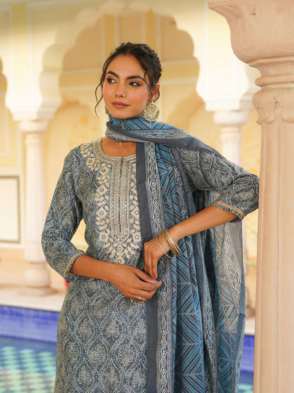 Dhiyona KL Women Ethnic Motifs Embroidered Regular Mirror Work Kurta with Trousers & Dupatta