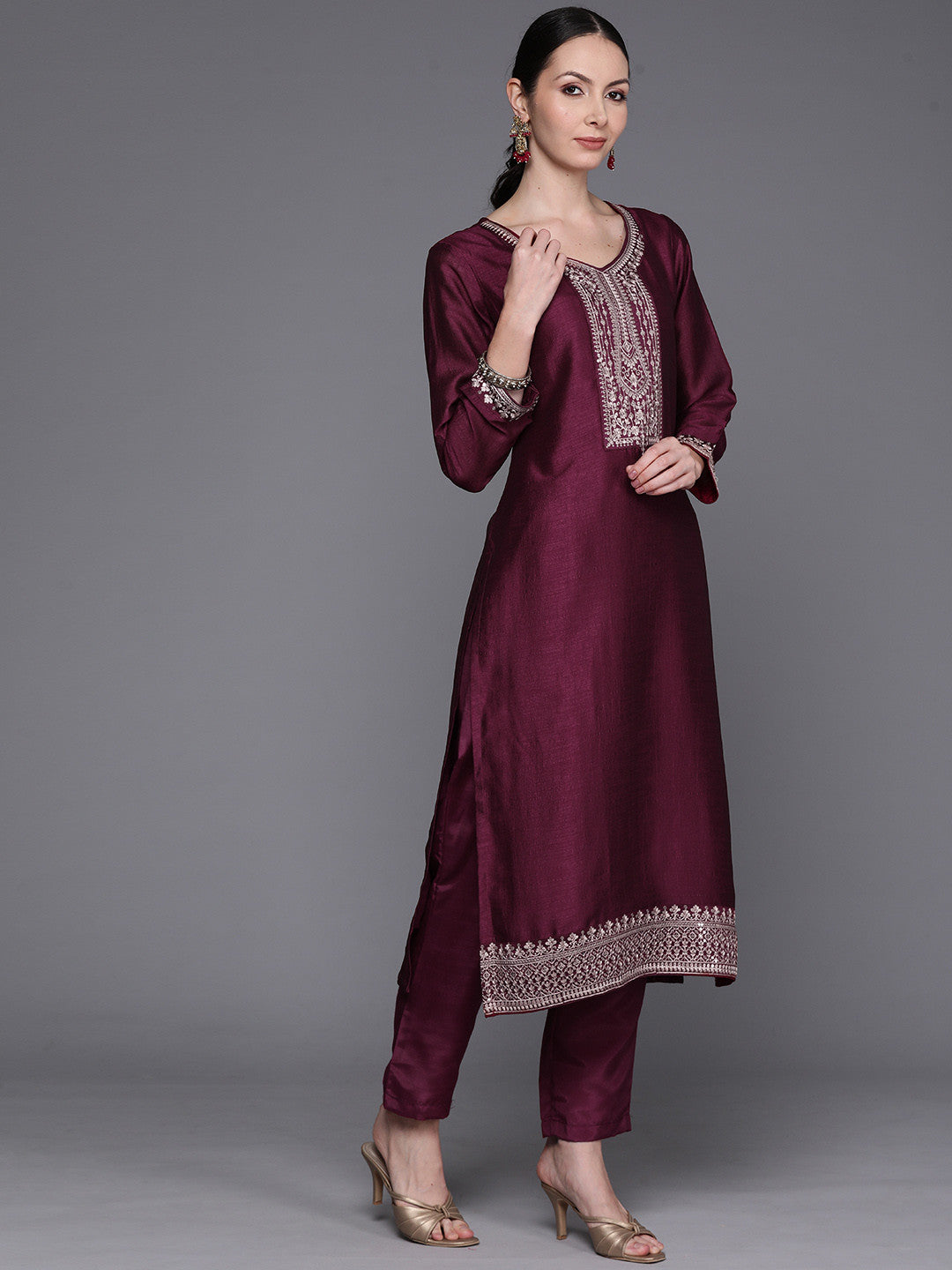 Ethnic Motifs Embroidered Sequinned Kurta with Trousers & With Dupatta
