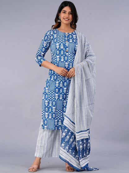 Dhiyona KL Ethnic Motifs Printed Pure Cotton Kurta With Palazzo & With Dupatta
