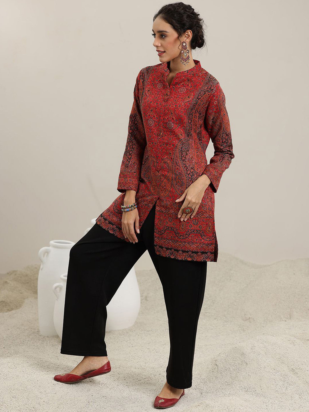 Paisley Printed Straight Kurti With Palazzos