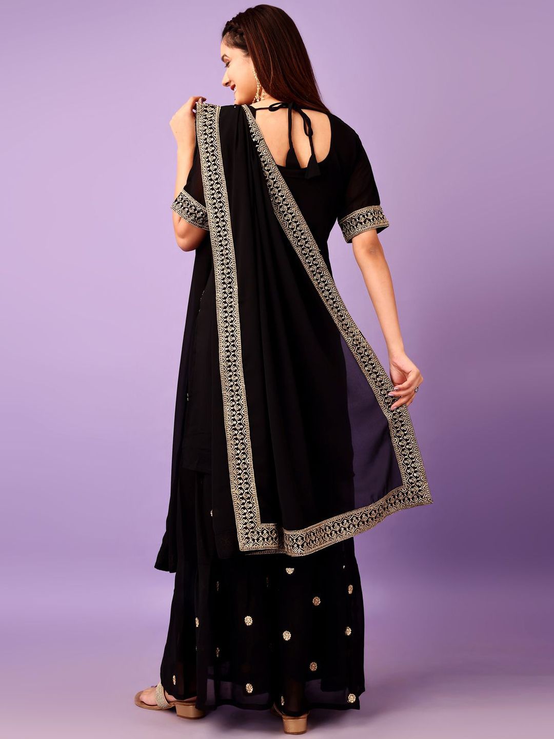 Dhiyona KL Floral Embroidered Kurta With Sharara & Dupatta