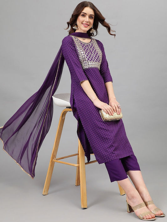 Dhiyona KL Women Embroidered Regular Thread Work Kurta with Trousers & With Dupatta