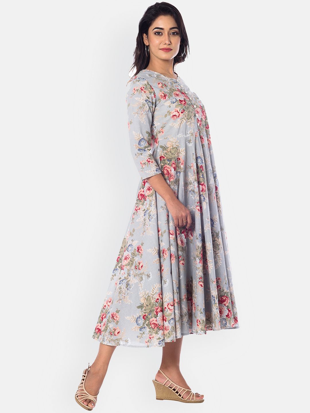 Dhiyona AY Women's Blue Printed Fit and Flare Dress