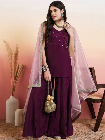 Dhiyona IN Ethnic Motifs Embroidered Regular Thread Work Kurta With Palazzos & Dupatta