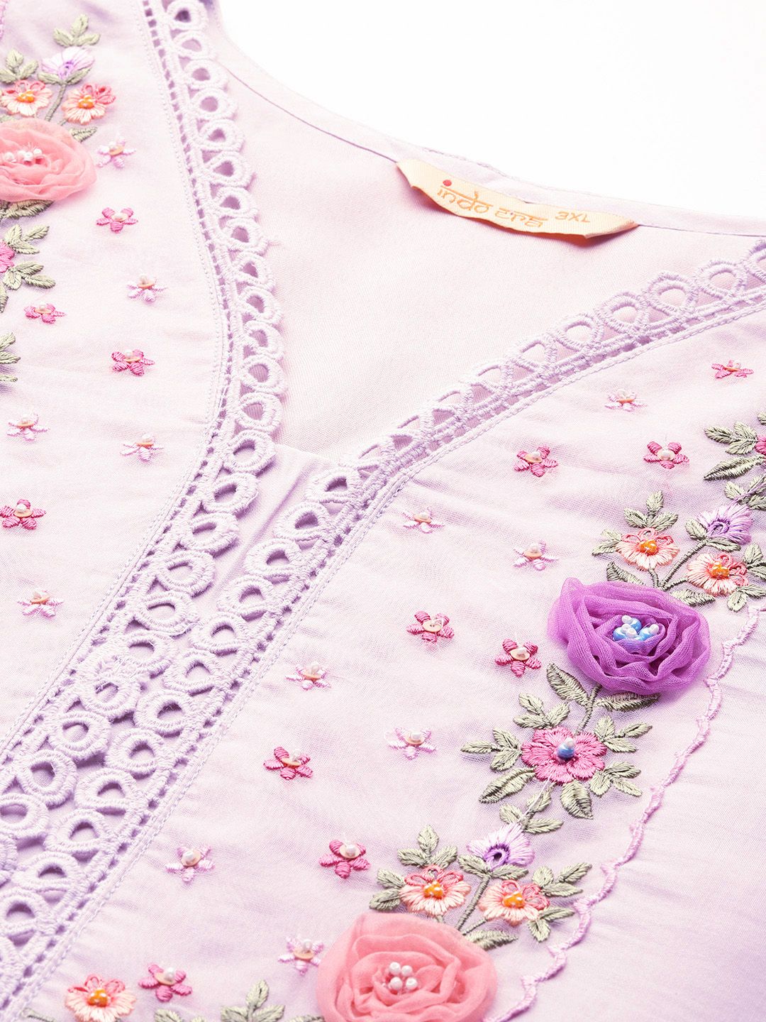 Dhiyona Women's Plus Size Floral Embroidered Beads & Stones Kurta with Trousers & With Dupatta
