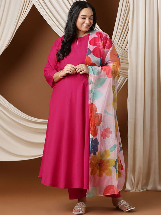 Dhiyona IN Keyhole Neck Regular A-Line Kurta With Trousers & Dupatta